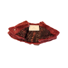 Load image into Gallery viewer, A raspberry red mink bolero jacket with a fur lining and magnetic fastening, displayed on a white background.