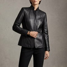 Load image into Gallery viewer, Vilniaus Kailiai Mod. 09771xxx jacket in dark fabric, featuring a stylish collar and detailed stitching.