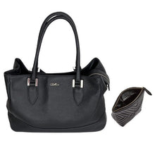 Load image into Gallery viewer, Black leather handbag and a cosmetic bag as a set