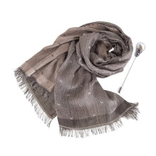 Load image into Gallery viewer, Textile unisex scarf + white metal pin with a pearl