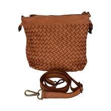 Load image into Gallery viewer, Brown woven handbag with a strap on a white background