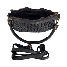 Load image into Gallery viewer, Black woven handbag with a strap on a white background