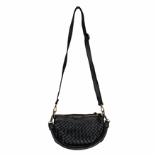 Load image into Gallery viewer, Black woven handbag with a strap on a white background