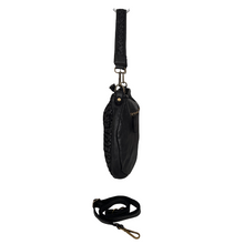 Load image into Gallery viewer, Black leather pouch with strap on a white background