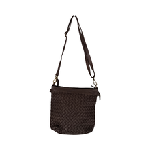 Load image into Gallery viewer, Black woven handbag with a strap on a white background
