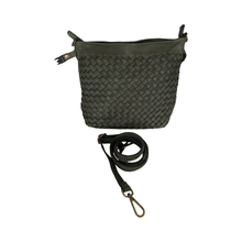 Load image into Gallery viewer, Black woven handbag with a strap on a white background