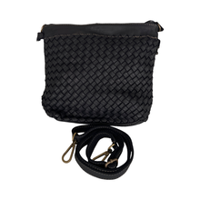 Load image into Gallery viewer, Black woven handbag with a strap on a white background