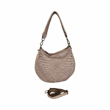 Load image into Gallery viewer, Beige woven handbag with a matching strap on a white background