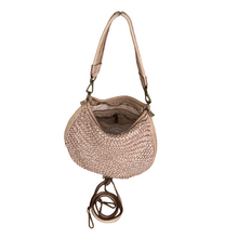 Load image into Gallery viewer, Beige woven handbag with a strap on a white background
