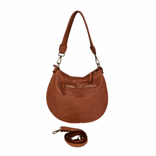 Load image into Gallery viewer, Brown leather handbag with a detachable strap on a white background