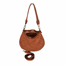 Load image into Gallery viewer, Brown woven handbag with a strap on a white background