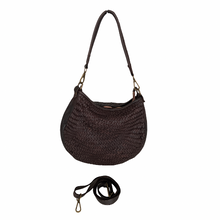 Load image into Gallery viewer, Brown woven handbag with a detachable strap on a white background