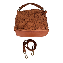 Load image into Gallery viewer, Brown handbag with floral patterns on a white background