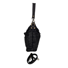 Load image into Gallery viewer, Black textured bag with a strap on a white background