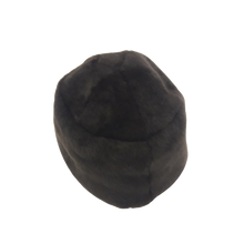 Load image into Gallery viewer, A dark brown 100% genuine sheepskin fur cap with a soft fur design and lining.