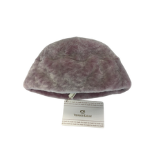 Load image into Gallery viewer, A lilac-colored sheepskin fur cap with a soft fur design, displayed on a flat surface, likely a product display card.