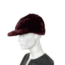 Load image into Gallery viewer, A dark red fur unisex baseball style cap displayed on a mannequin head.