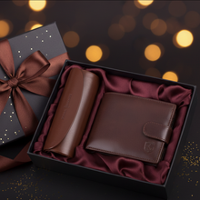 Įkelti nuotrauką į galerijos peržiūros programą, Vilniaus Kailiai Odinis dėklas akiniams ir vyriška odinė piniginė Vilniaus Kailiai gift set, elegant black leather accessories