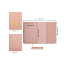 Load image into Gallery viewer, Pink passport holder with measurements on a white background