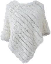 Load image into Gallery viewer, A knitted rabbit fur poncho with a round neckline displayed on a mannequin.