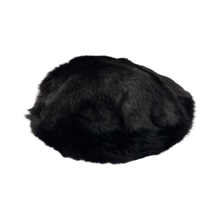 Load image into Gallery viewer, A round, black fur beret style hat with a visually soft interior lining, designed for women.