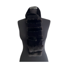 Load image into Gallery viewer, A black velour and mink fur scarf displayed on a mannequin torso against a white background.