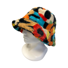 Load image into Gallery viewer, A colourful artificial fur  bucket hat on  white mannequin head.