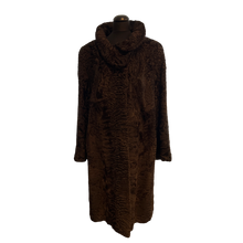 Load image into Gallery viewer, Brown long loose astrakhan fur coat on a mannequin against a white background