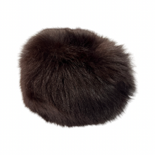 Load image into Gallery viewer, A round bluefox fur cap with a textile lining on a white background.