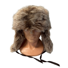 Load image into Gallery viewer, A brown fur lined Nappa sheep fur trapper hat with adjustable leather band on a mannequin.