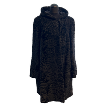Load image into Gallery viewer, Hooded long astrakhan fur coat with hidden pockets on sides, loose style