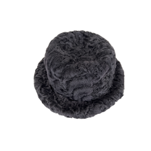 Load image into Gallery viewer, A gray fur hat made of astrakhan fur with a plush design and lining, displayed on a neutral background.