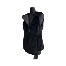 Load image into Gallery viewer, Black rabbit fur vest with zipping and leather details
