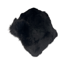 Load image into Gallery viewer, A black fur cap for women with a soft, plush design and a visible inner lining.