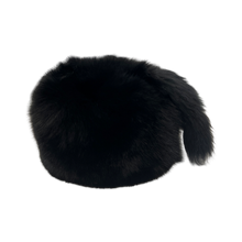 Load image into Gallery viewer, A round black bluefox fur cap with a textile lining and no visible branding.
