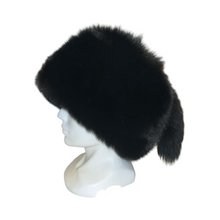 Load image into Gallery viewer, Black fur hat on a mannequin head against a white background