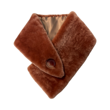 Load image into Gallery viewer, A brown sheepskin fur scarf with a fastening button, displayed on a plain background.