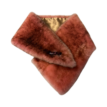 Load image into Gallery viewer, Pink with brown tipping sheepskin fur scarf, button fastening in front, with lining