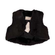 Load image into Gallery viewer, Black rabbit fur bolero vest with a label indicating it is 100% natural rabbit fur.