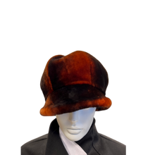 Load image into Gallery viewer, A dark orange sheepskin fur cap for ladies.