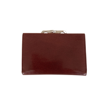 Load image into Gallery viewer, A closed red sheep leather wallet for women with a metal clasp.