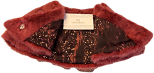 Load image into Gallery viewer, A raspberry red mink bolero jacket with a fur lining and magnetic fastening, displayed on a white background.