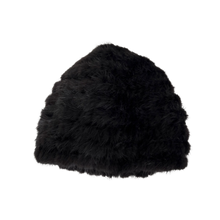 Load image into Gallery viewer, A black knitted mink fur cap designed to fit under the head.
