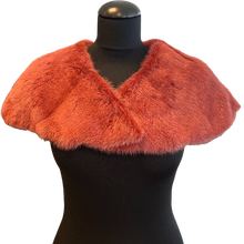 Load image into Gallery viewer, A raspberry red mink bolero jacket with a fur lining and magnetic fastening, displayed on a mannequin.