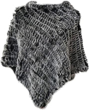 Load image into Gallery viewer, A knitted rabbit fur poncho with a round neckline displayed on a mannequin.