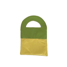 Load image into Gallery viewer, A blue and yellow colored, solid patterned leather handbag with a simple design and a handle.