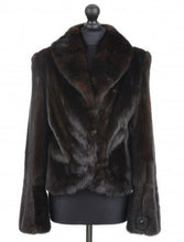 Load image into Gallery viewer, A brown mink fur jacket with fur hooks fastening, displayed on a mannequin.