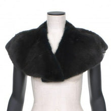 Load image into Gallery viewer, A dark green mink bolero jacket with a fur lining and fur hook fastening, displayed on a mannequin.