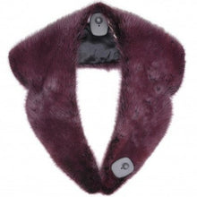 Load image into Gallery viewer, A deep burgundy mink collar with a fur hook fastening at the front, displayed on a white background.