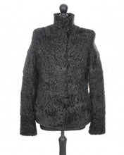 Load image into Gallery viewer, Black astrakhan fur jacket hip length, small hidden pockets at front